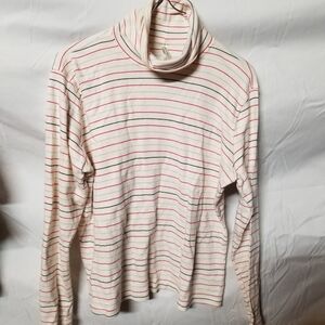 White Stag Cream Cowl Neck Sweater with Red and Black Stripes